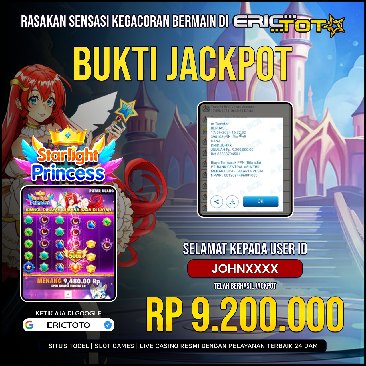 BUKTI JACKPOT STARLIGHT PRINCESS