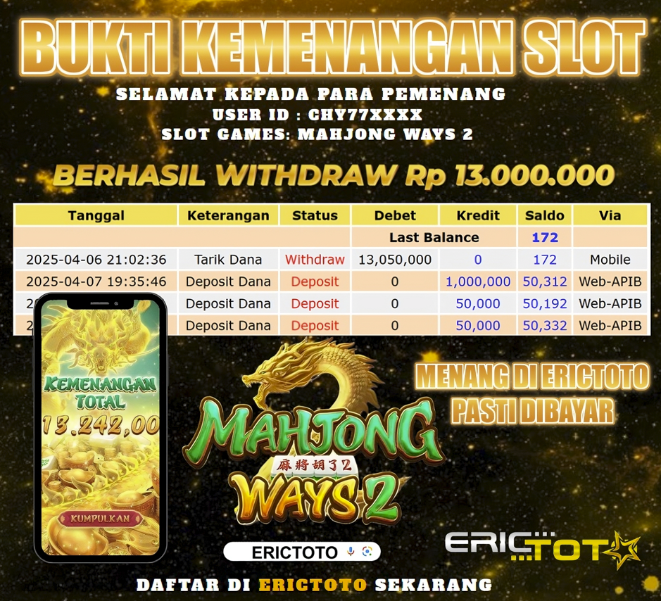 SELAMAT ATAS KEMENANGAN DI ERICTOTO