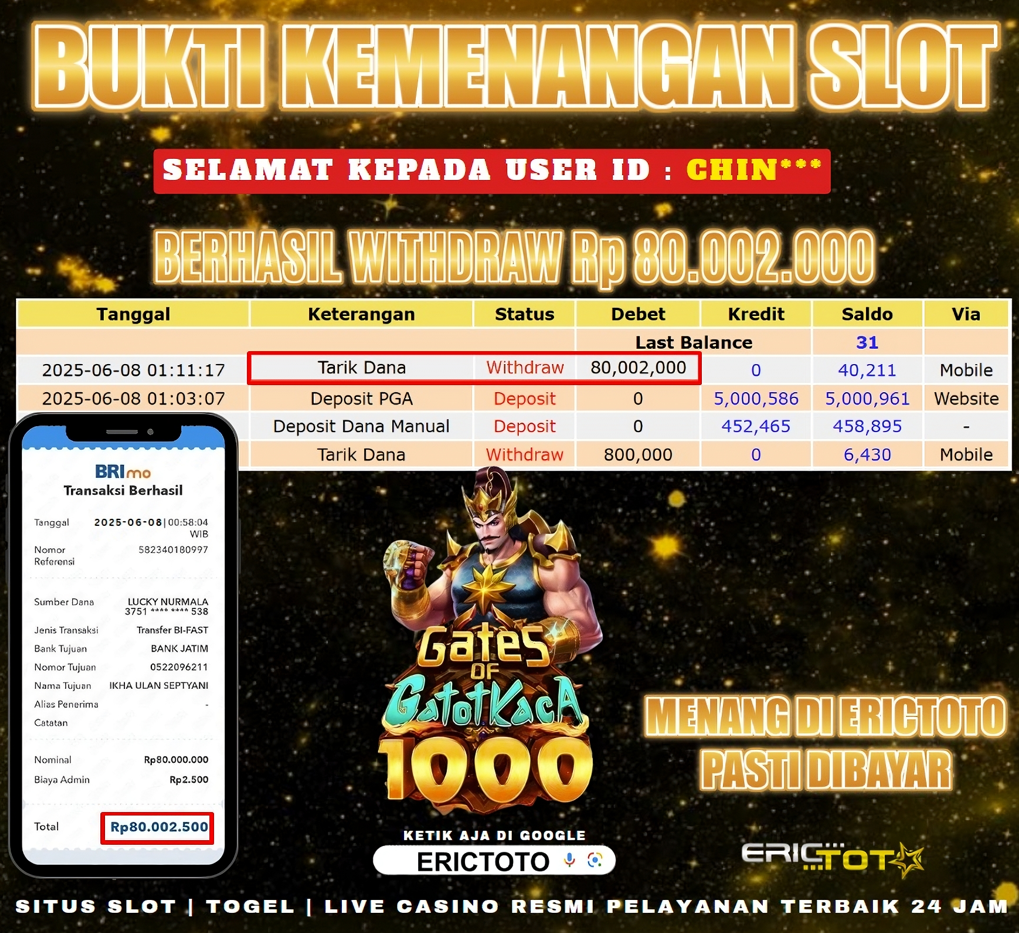 ERICTOTO JACKPOT SLOT [GATES OF GATOT KACA 1000] Rp.80.002.000.,- LUNAS