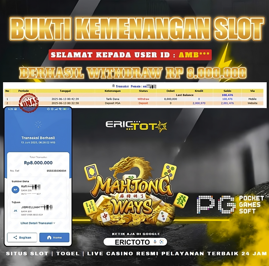 ERICTOTO JACKPOT SLOT [MAHJONG WAYS ] Rp.8.00.000.,- LUNAS