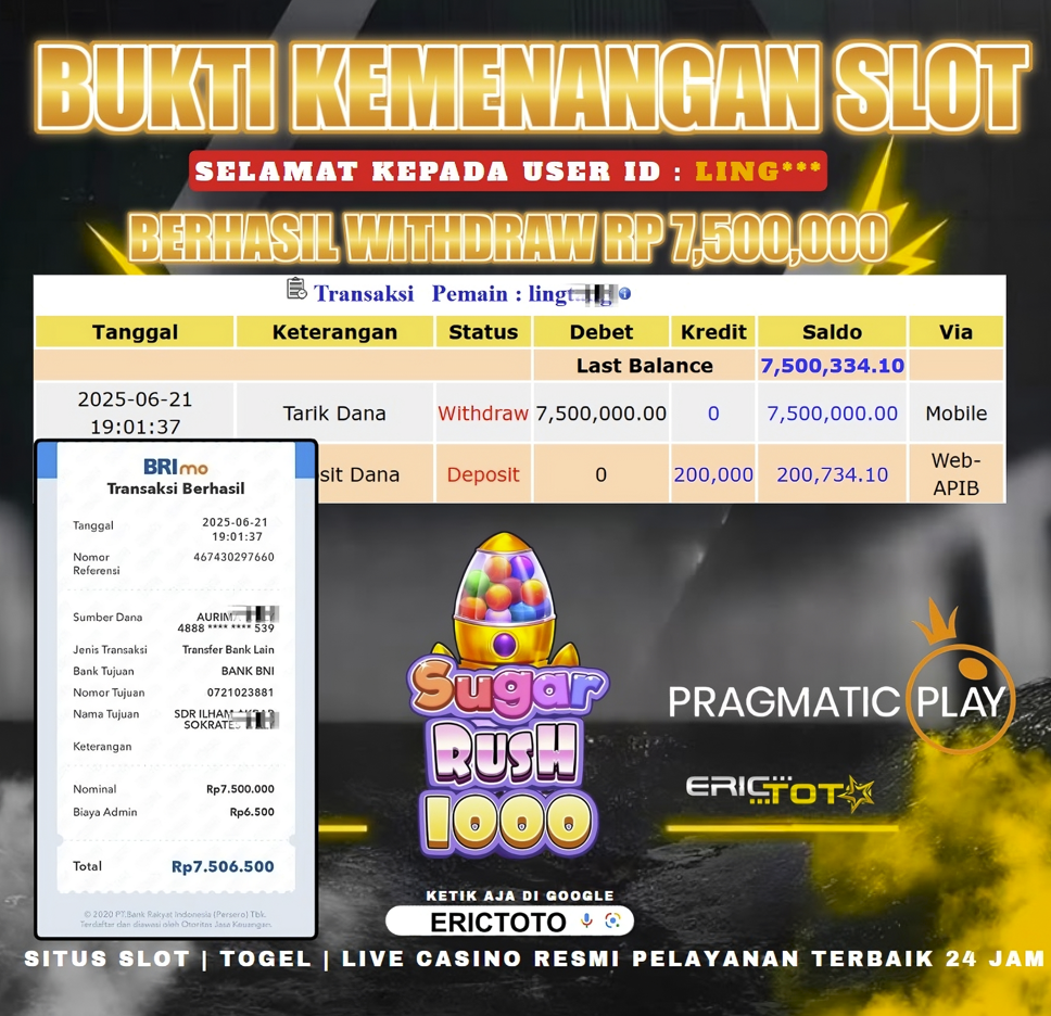ERICTOTO JACKPOT SLOT [SUGAR RUSH 1000] Rp.7.500.000.,- LUNAS