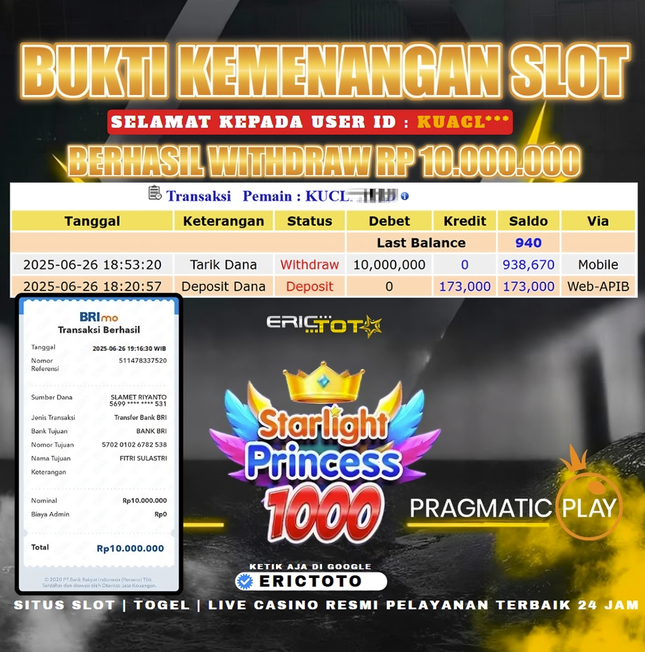 ERICTOTO JACKPOT SLOT [Starlight Princess 1000] Rp.10,000,000- LUNAS