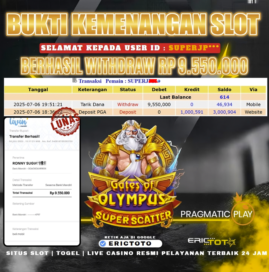 ERICTOTO JACKPOT SLOT [GATES OF OLYMPUS SUPER SCATTER] Rp.9.550.000.,- LUNAS