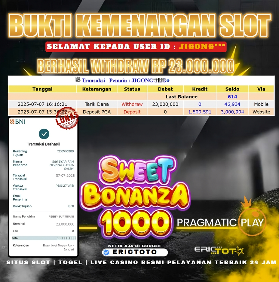 ERICTOTO JACKPOT SLOT [SWEET BONANZA 1000] Rp.23.000.000.,- LUNAS