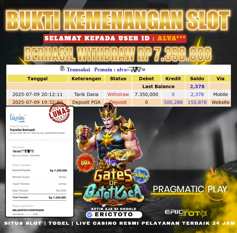 ERICTOTO JACKPOT SLOT [GATES OF GATOT KACA]  Rp.7.350.000.,- LUNAS