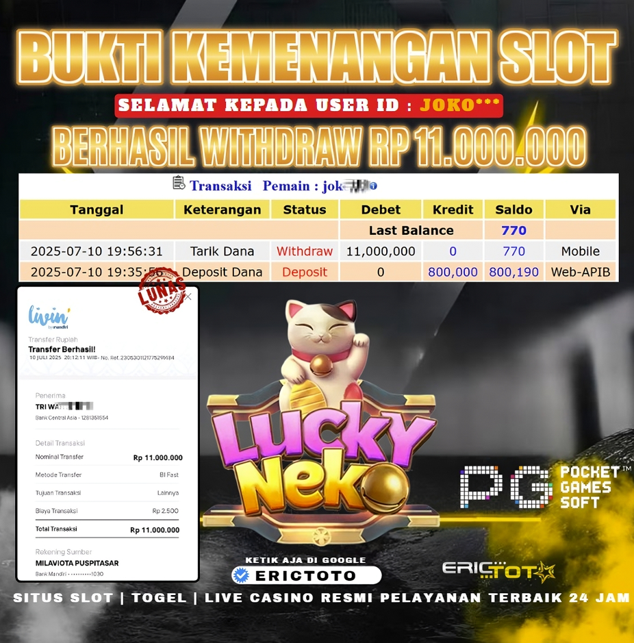 ERICTOTO JACKPOT SLOT [LUCKY NEKO] Rp.111.000.000.,- LUNAS