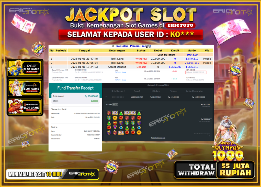 ERICTOTO JACKPOT SLOT GATES OLYMPUS 1000 Rp.30.000.000,- LUNAS